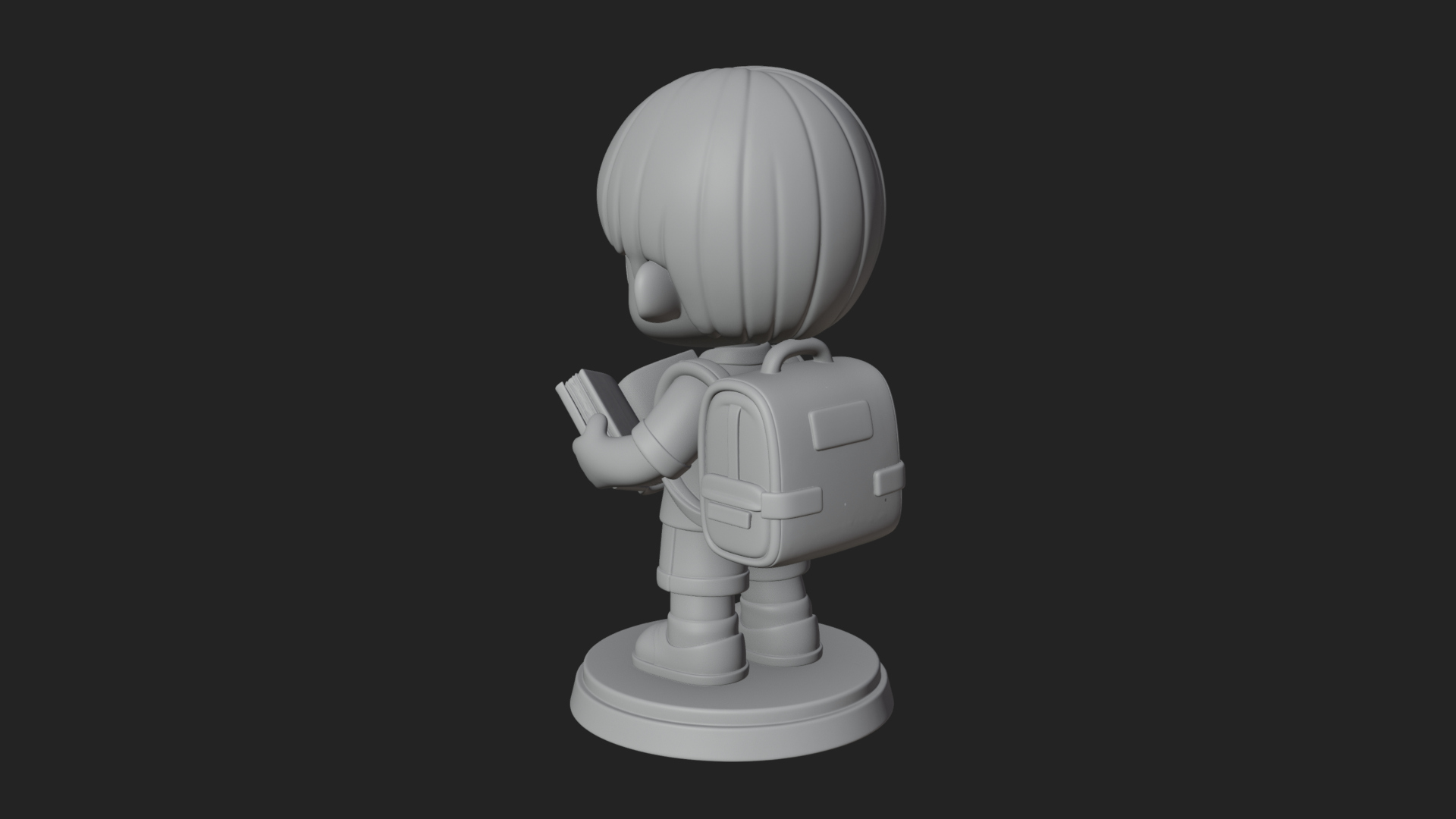 Chibi School Boy with Book Statue Design 1 3D Print Model 3D Model