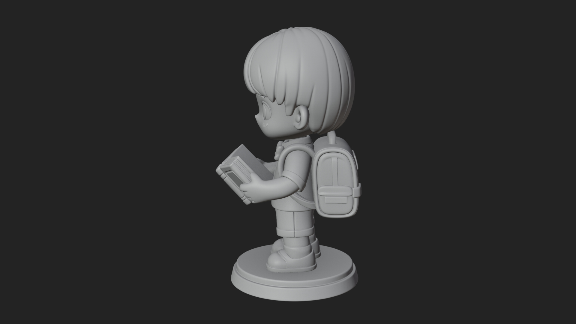 Chibi School Boy with Book Statue Design 1 3D Print Model 3D Model