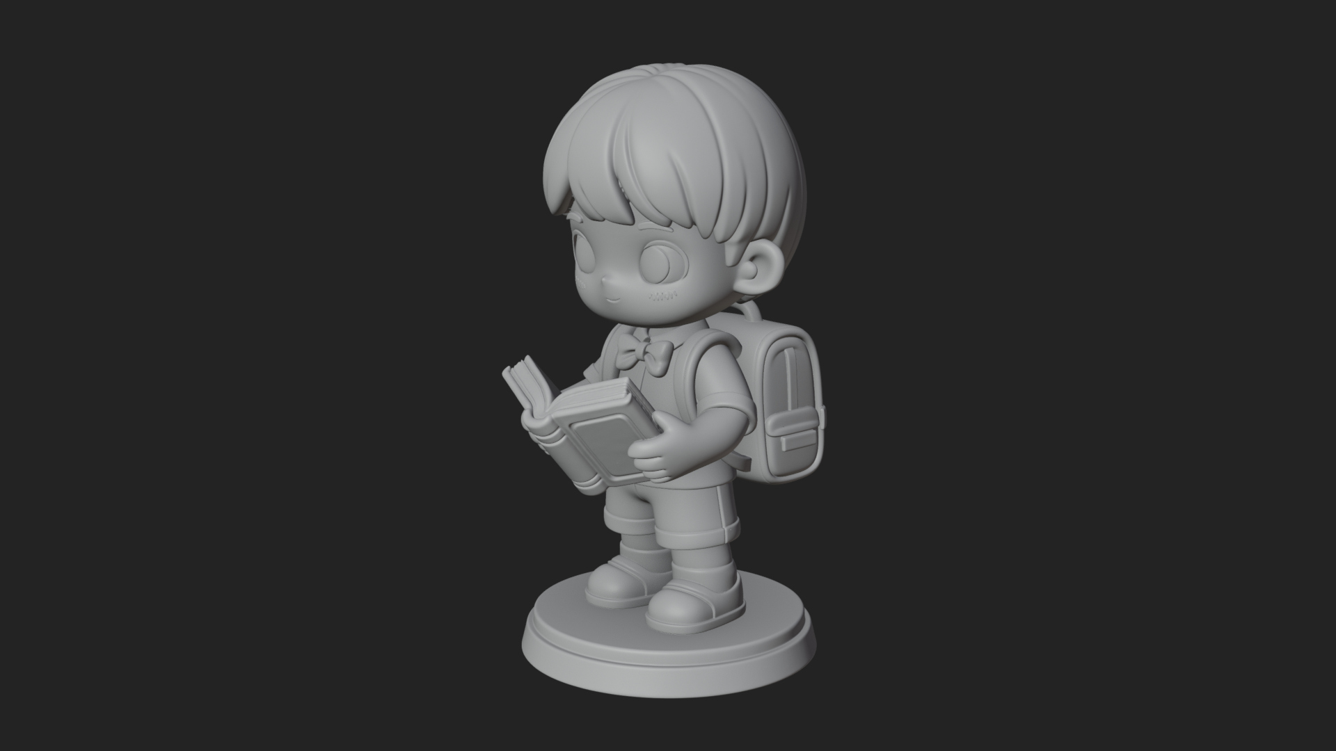 Chibi School Boy with Book Statue Design 1 3D Print Model 3D Model