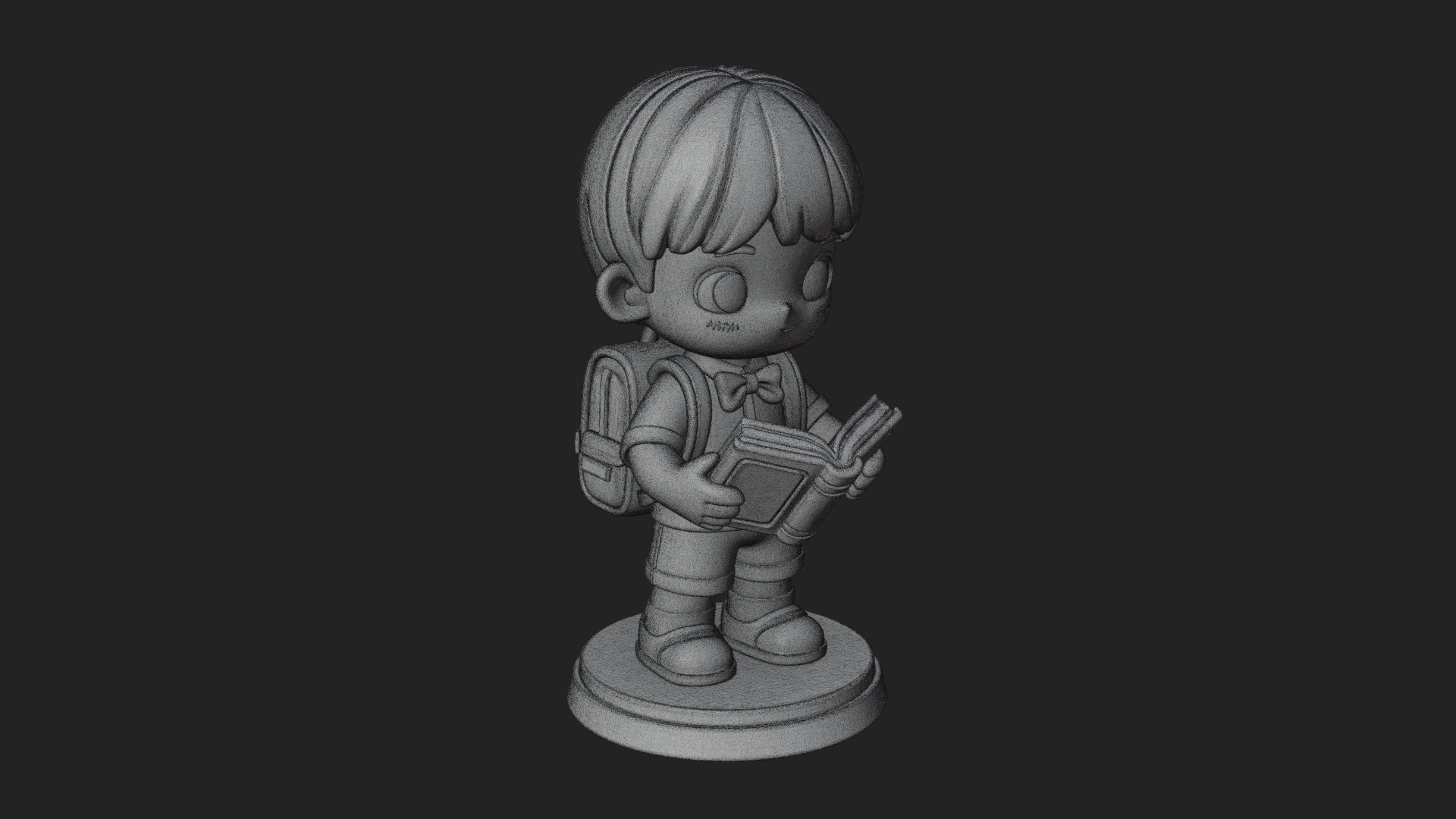 Chibi School Boy with Book Statue Design 1 3D Print Model 3D Model