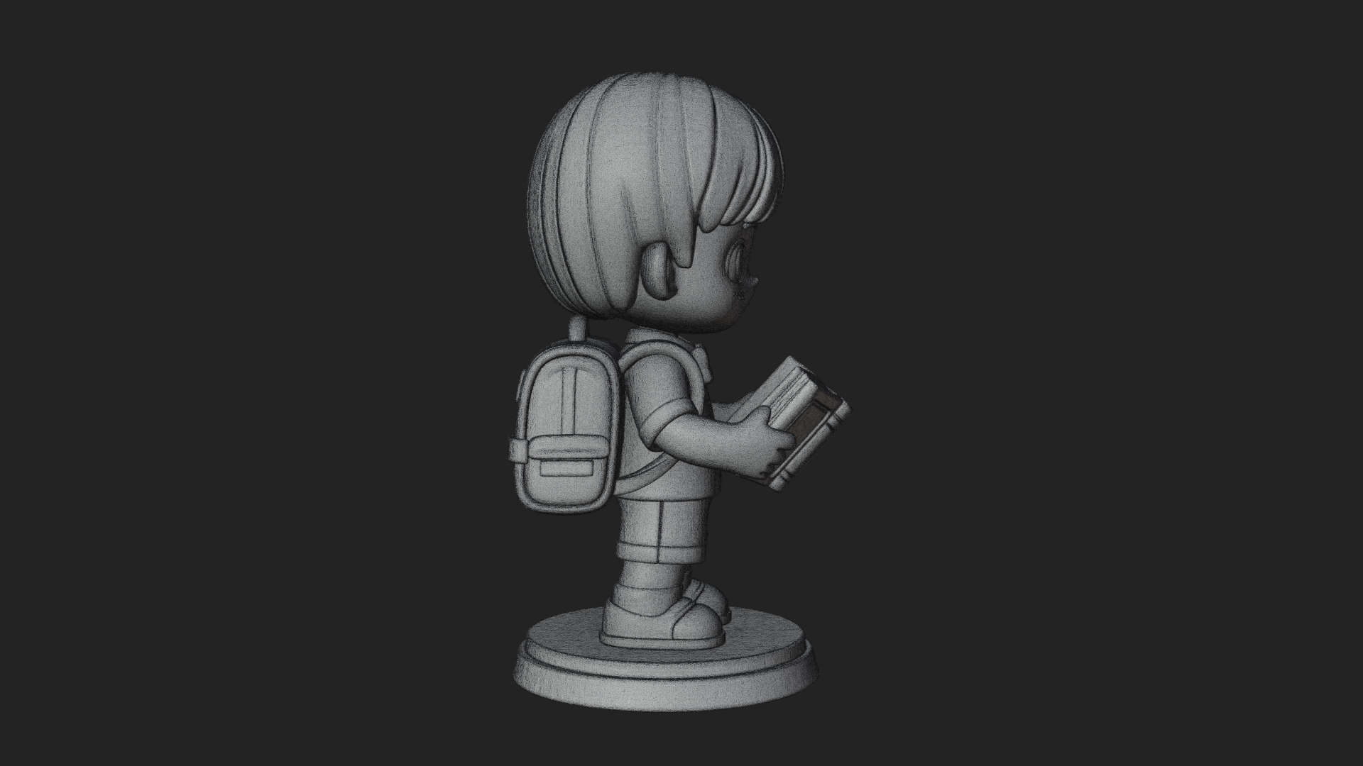 Chibi School Boy with Book Statue Design 1 3D Print Model 3D Model