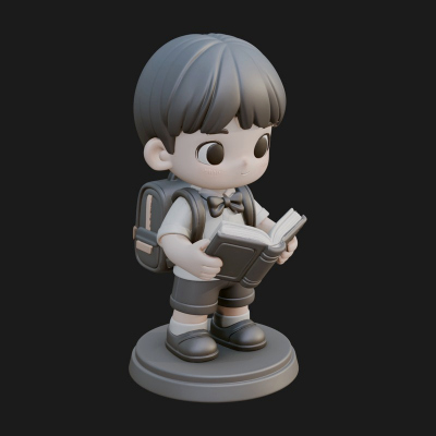 Chibi School Boy with Book Statue Design 1 3D Print Model