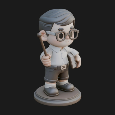 Chibi School Boy with Book Statue Design 2 3D Print Model