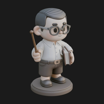 Chibi School Boy with Book Statue Design 3 3D Print Model