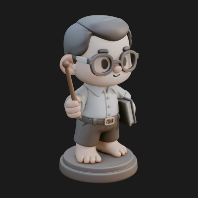 Chibi School Boy with Book Statue Design 4 3D Print Model