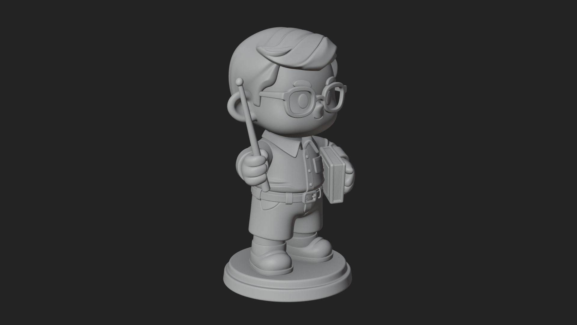 Chibi School Boy with Book Statue Design 5 3D Print Model 3D Model