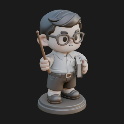 Chibi School Boy with Book Statue Design 5 3D Print Model