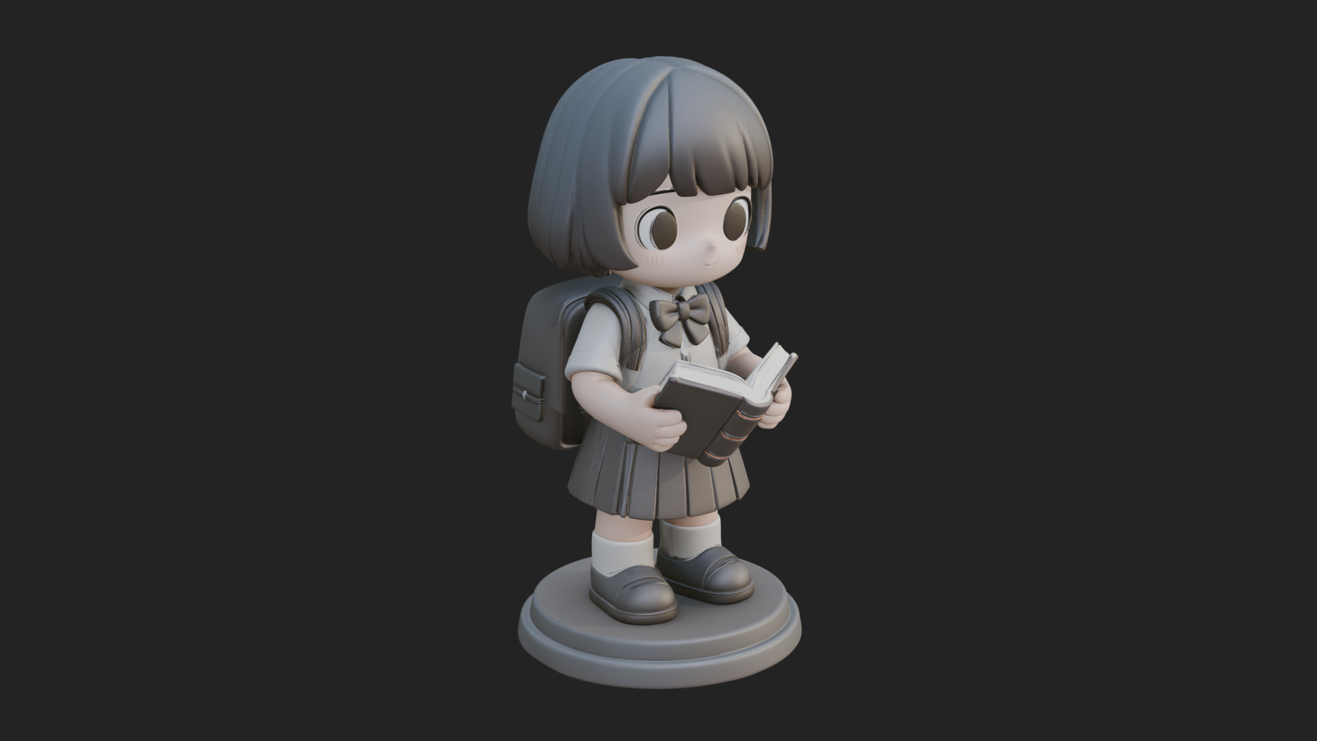 Chibi School Girl With Book Statue Design 1 3D Print Model 3D Model