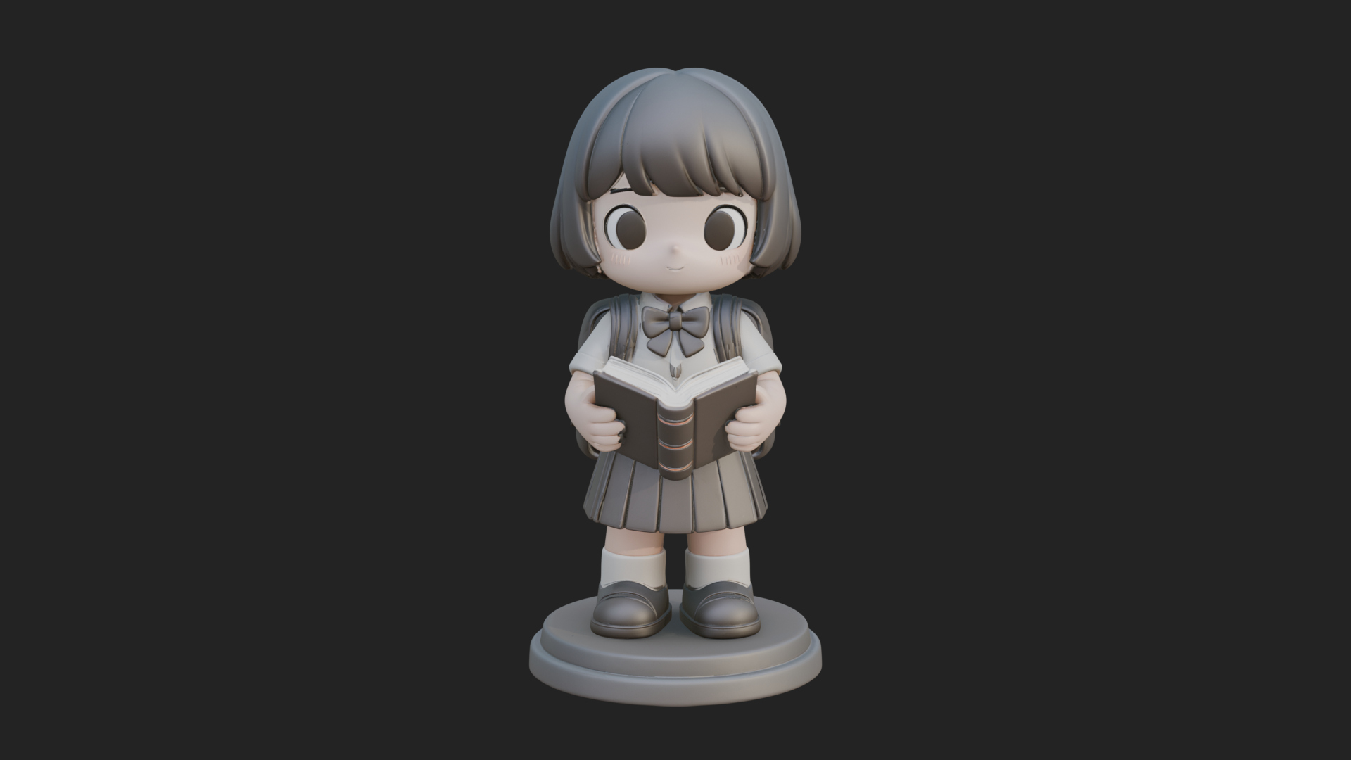 Chibi School Girl With Book Statue Design 1 3D Print Model 3D Model