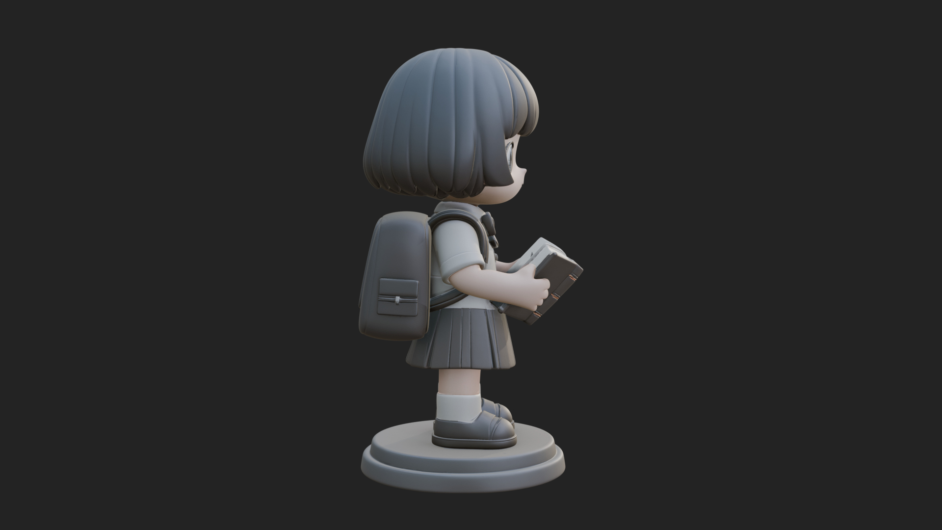 Chibi School Girl With Book Statue Design 1 3D Print Model 3D Model