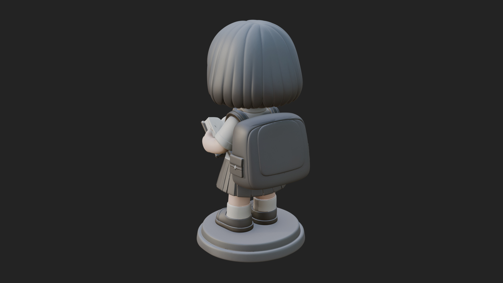 Chibi School Girl With Book Statue Design 1 3D Print Model 3D Model