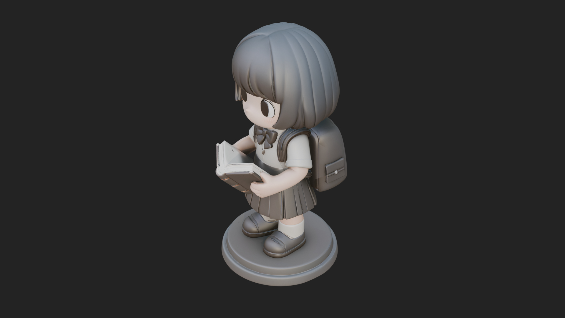 Chibi School Girl With Book Statue Design 1 3D Print Model 3D Model