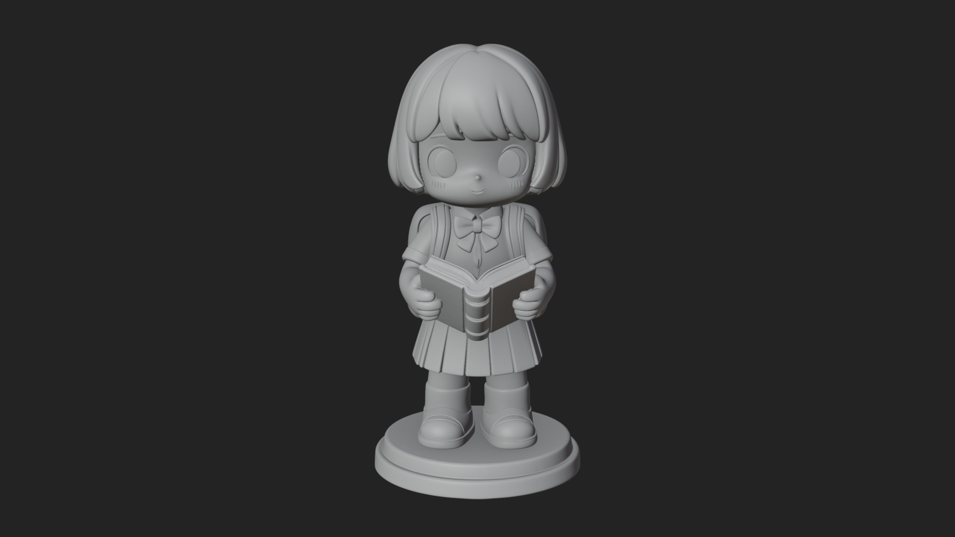 Chibi School Girl With Book Statue Design 1 3D Print Model 3D Model