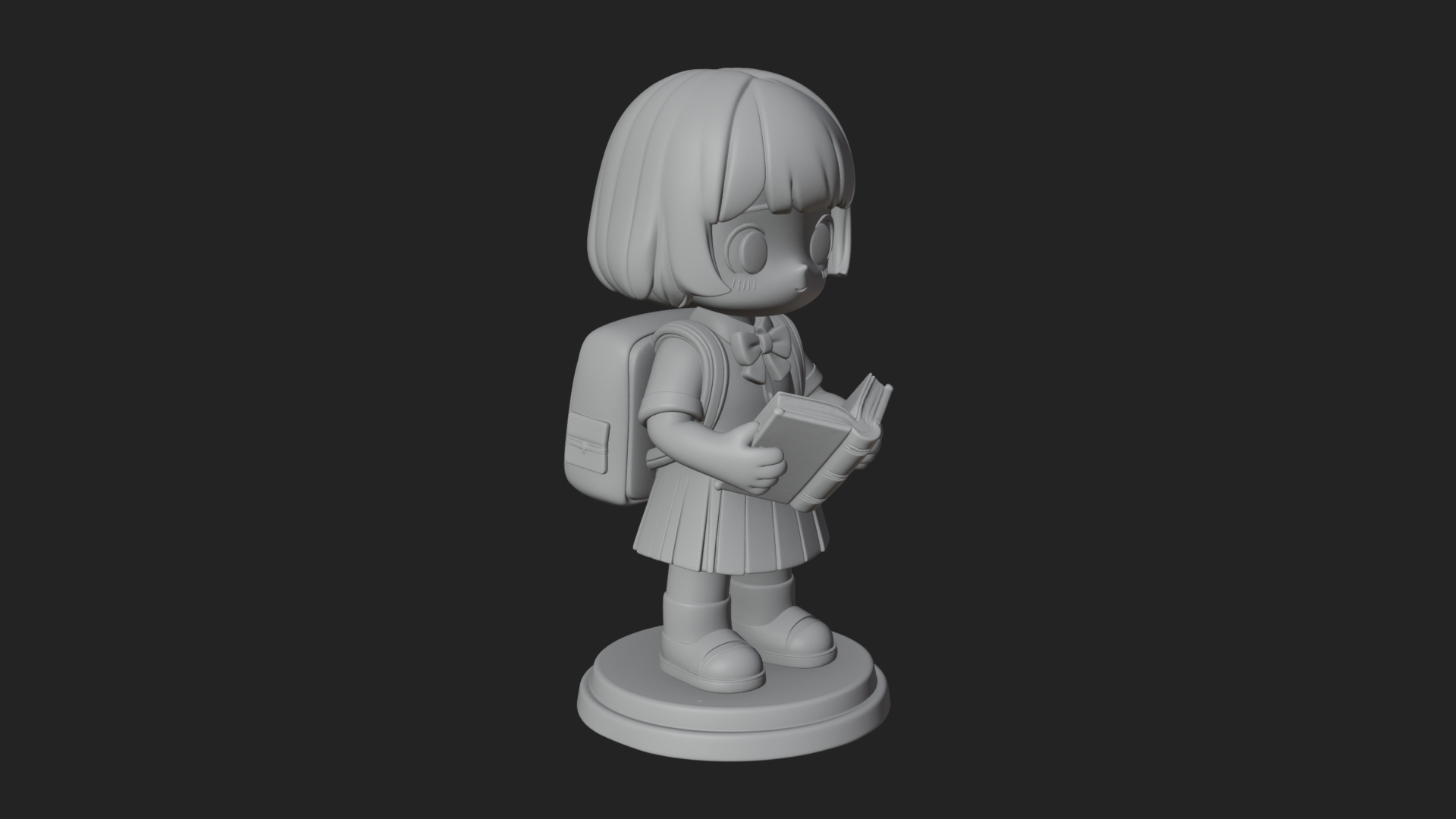 Chibi School Girl With Book Statue Design 1 3D Print Model 3D Model