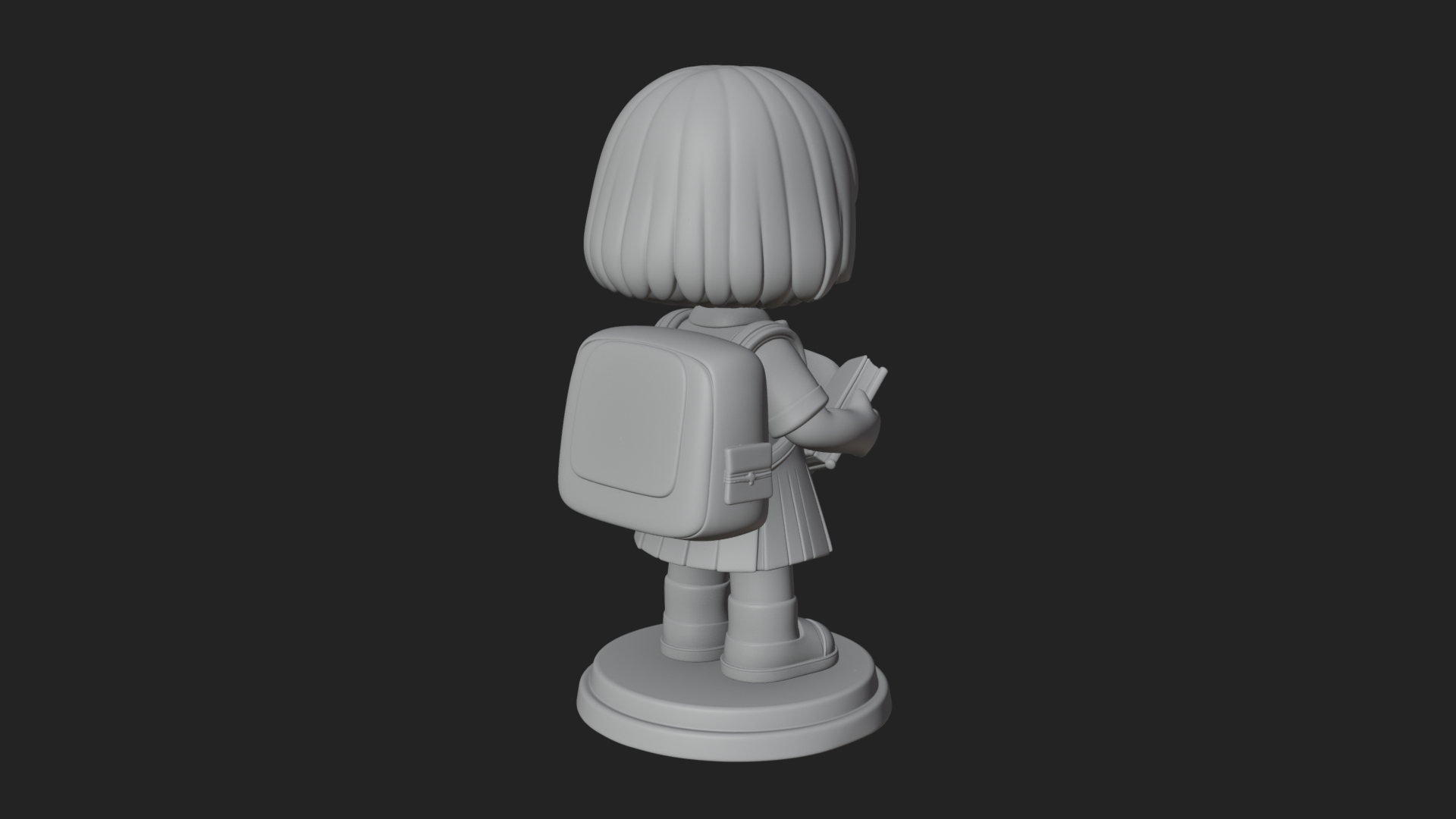 Chibi School Girl With Book Statue Design 1 3D Print Model 3D Model