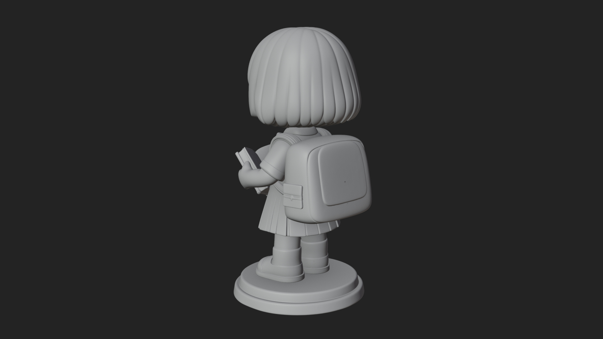 Chibi School Girl With Book Statue Design 1 3D Print Model 3D Model