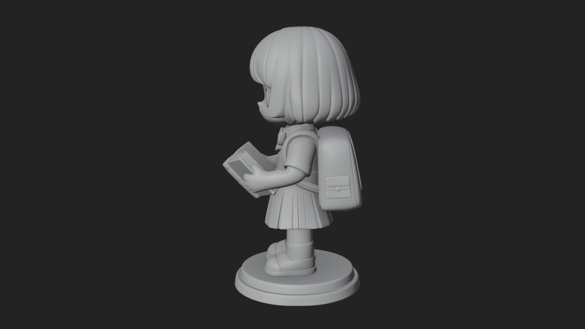 Chibi School Girl With Book Statue Design 1 3D Print Model 3D Model