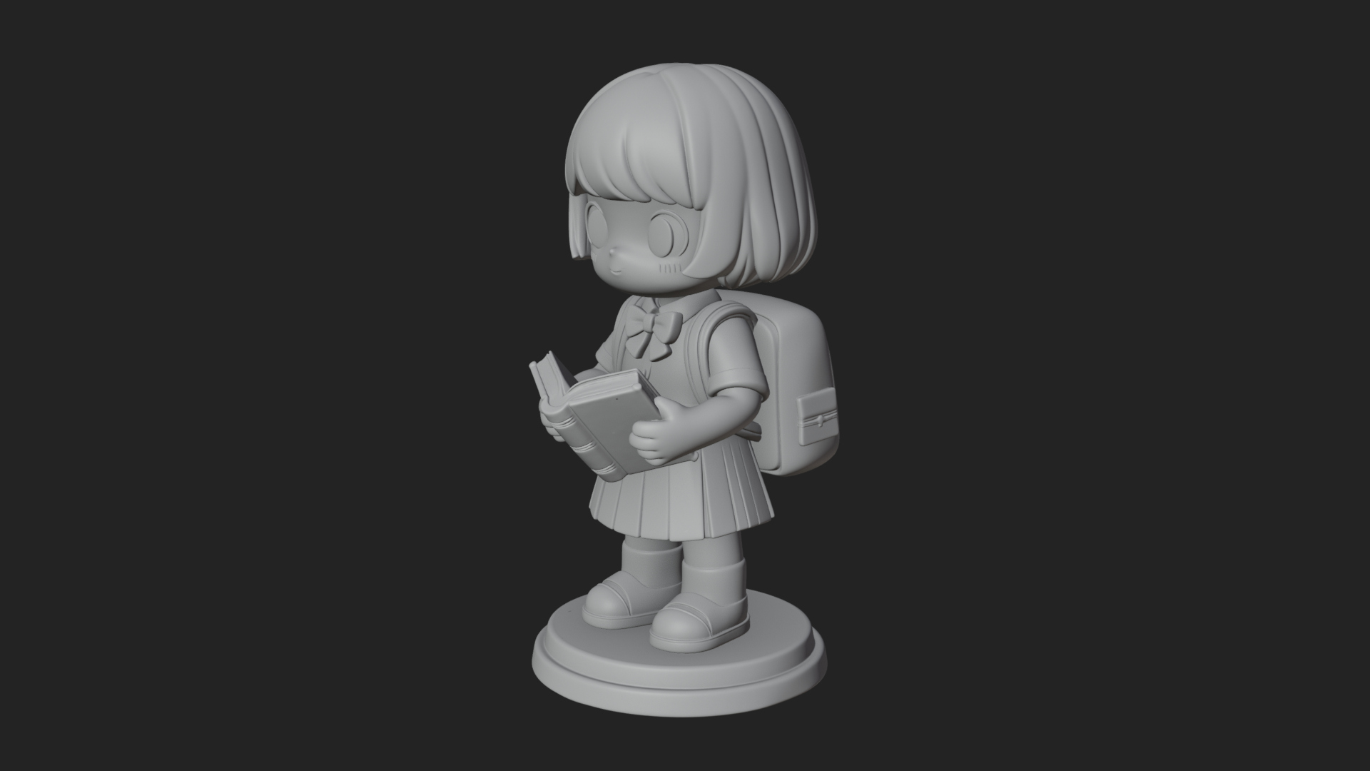 Chibi School Girl With Book Statue Design 1 3D Print Model 3D Model