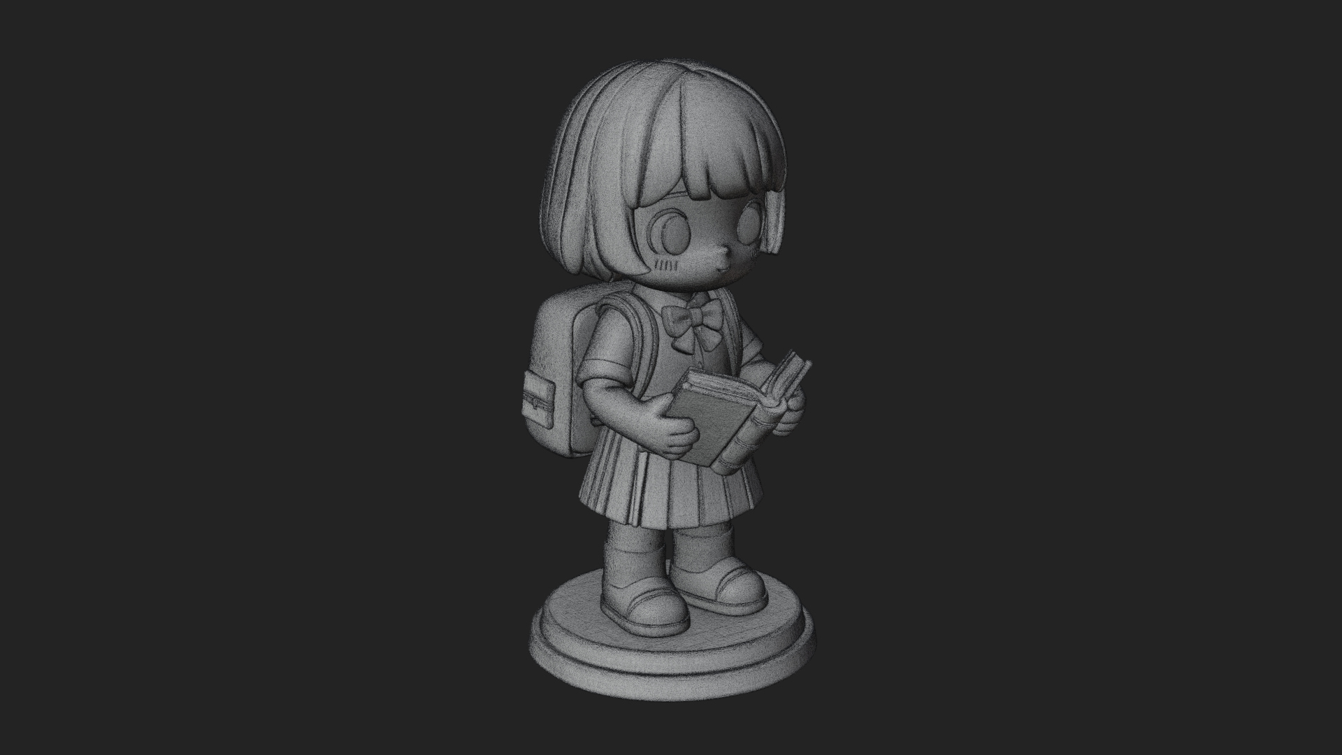 Chibi School Girl With Book Statue Design 1 3D Print Model 3D Model