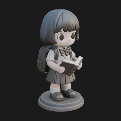 Chibi School Girl With Book Statue Design 1 3D Print Model