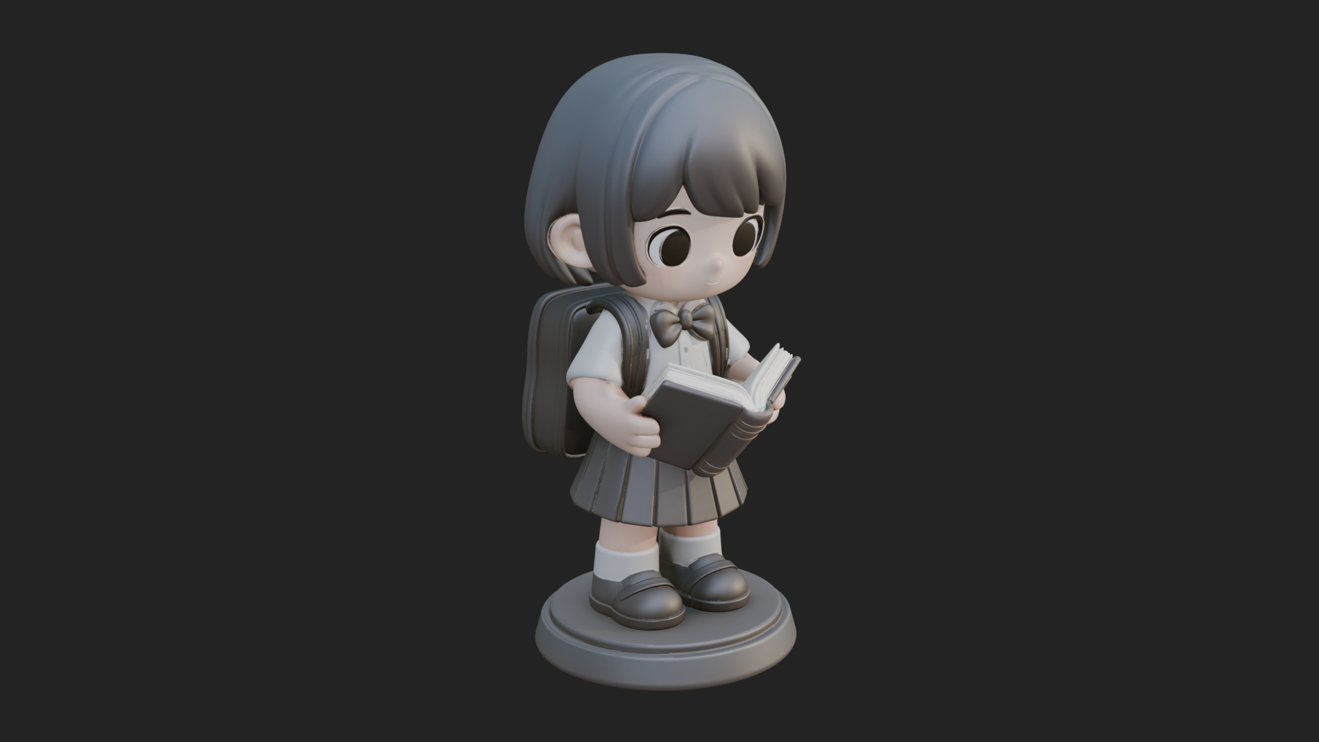 Chibi School Girl With Book Statue Design 2 3D Print Model 3D Model