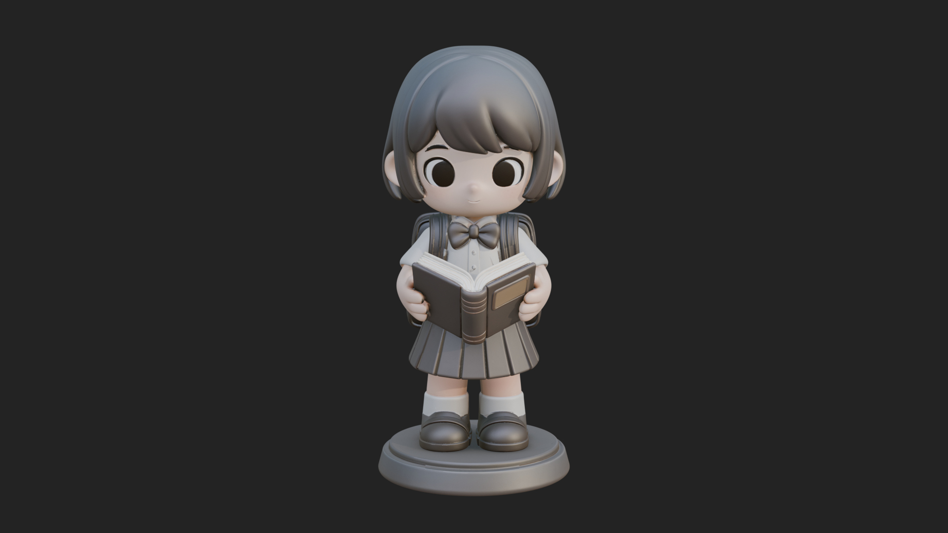 Chibi School Girl With Book Statue Design 2 3D Print Model 3D Model