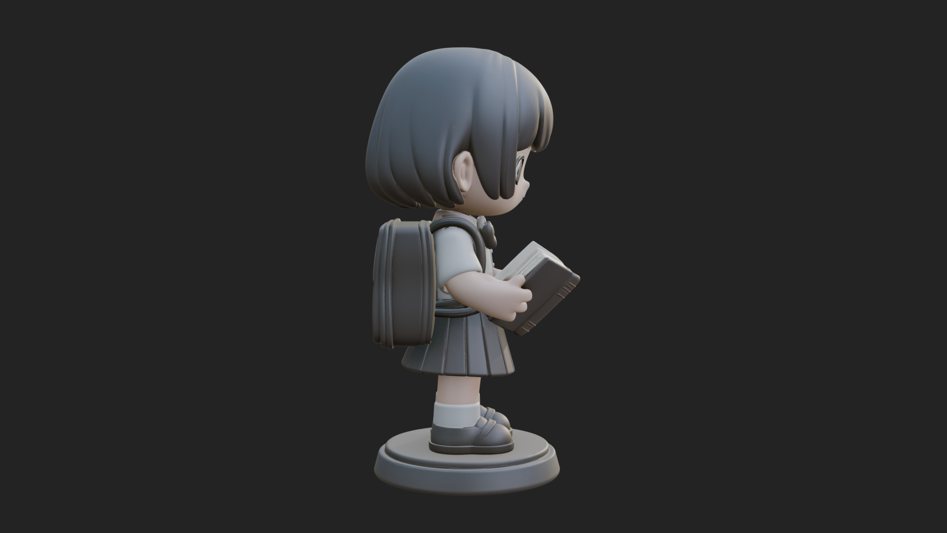 Chibi School Girl With Book Statue Design 2 3D Print Model 3D Model