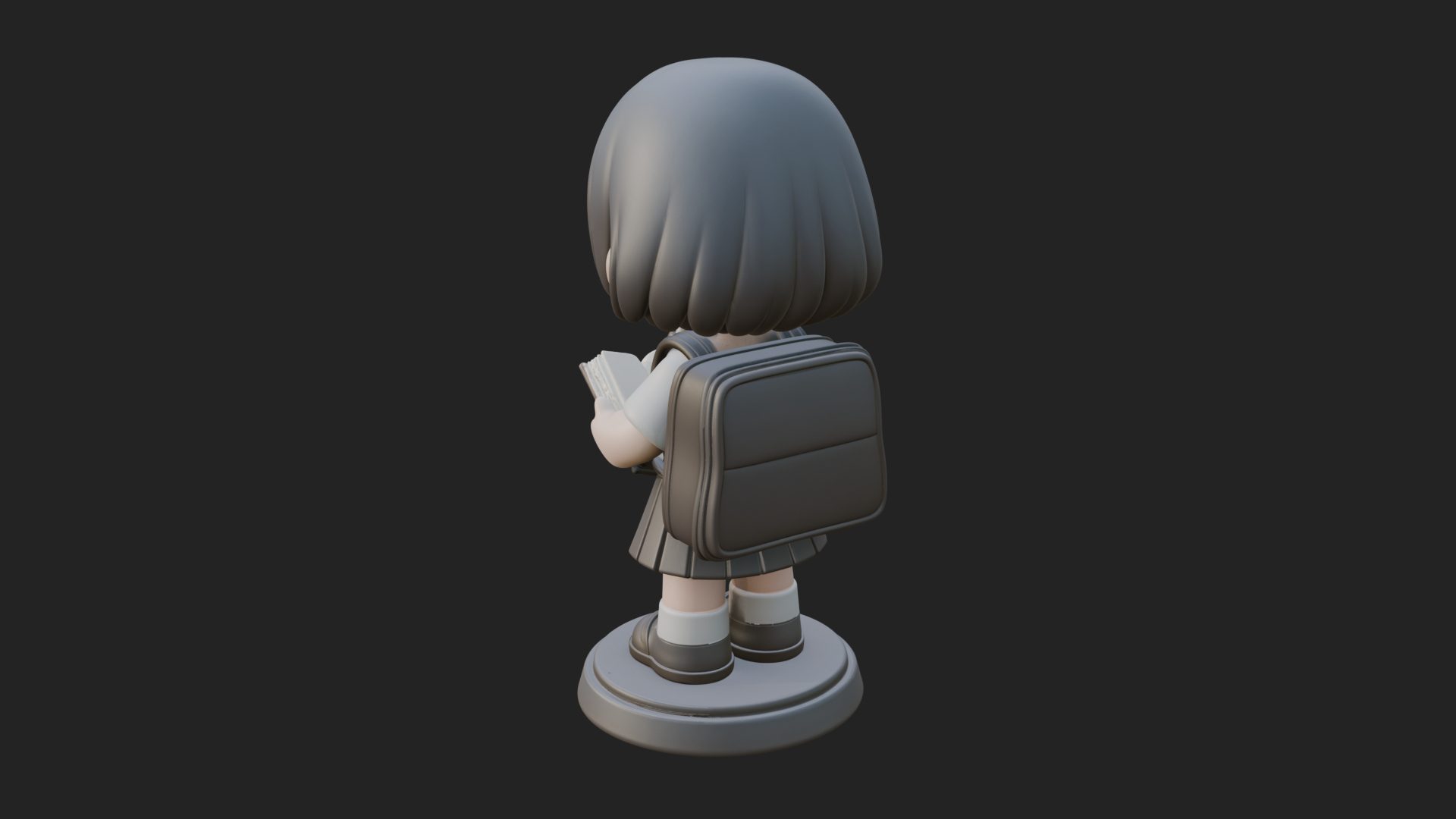 Chibi School Girl With Book Statue Design 2 3D Print Model 3D Model