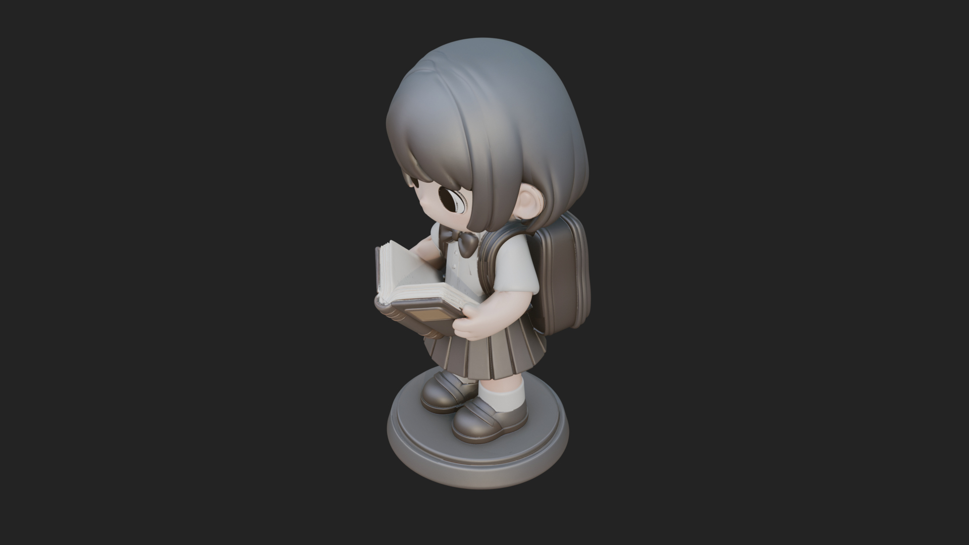 Chibi School Girl With Book Statue Design 2 3D Print Model 3D Model