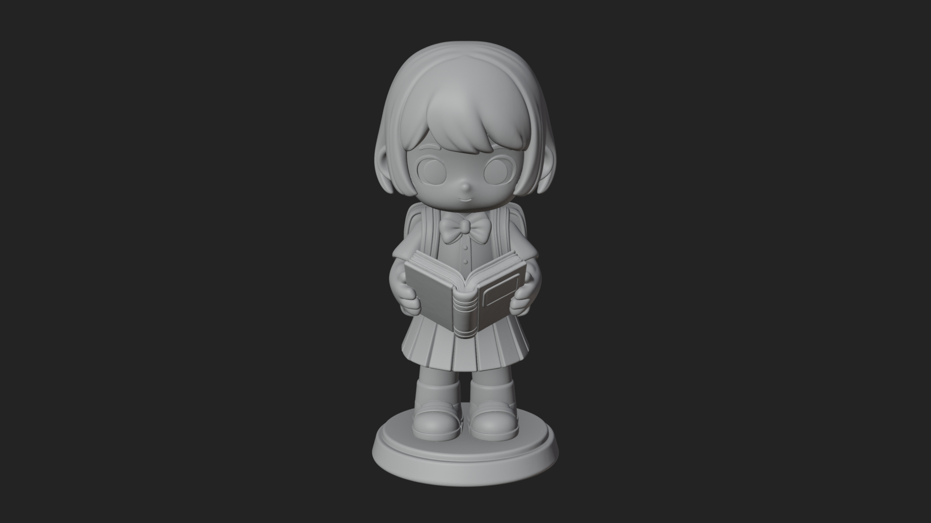 Chibi School Girl With Book Statue Design 2 3D Print Model 3D Model