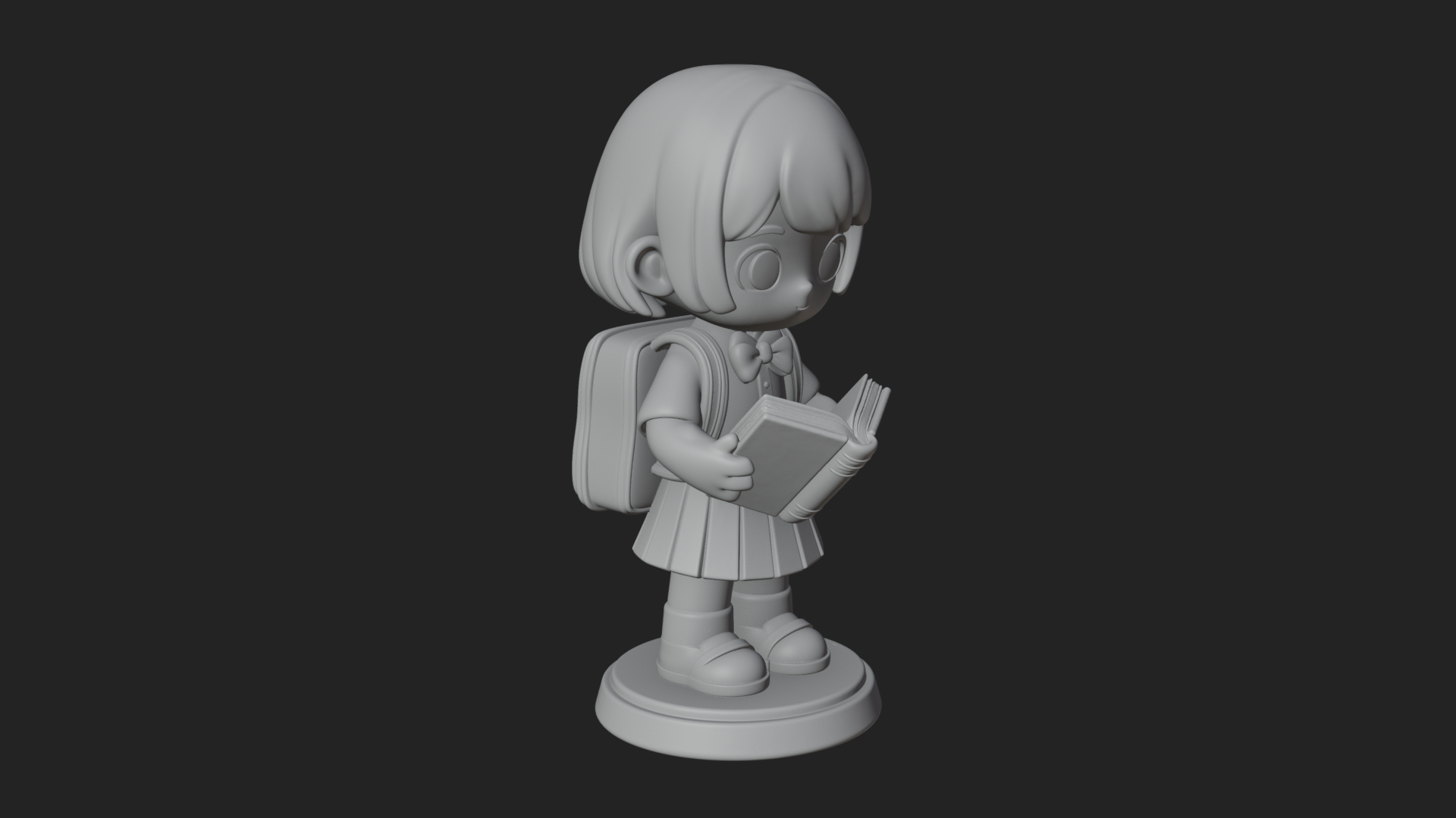 Chibi School Girl With Book Statue Design 2 3D Print Model 3D Model