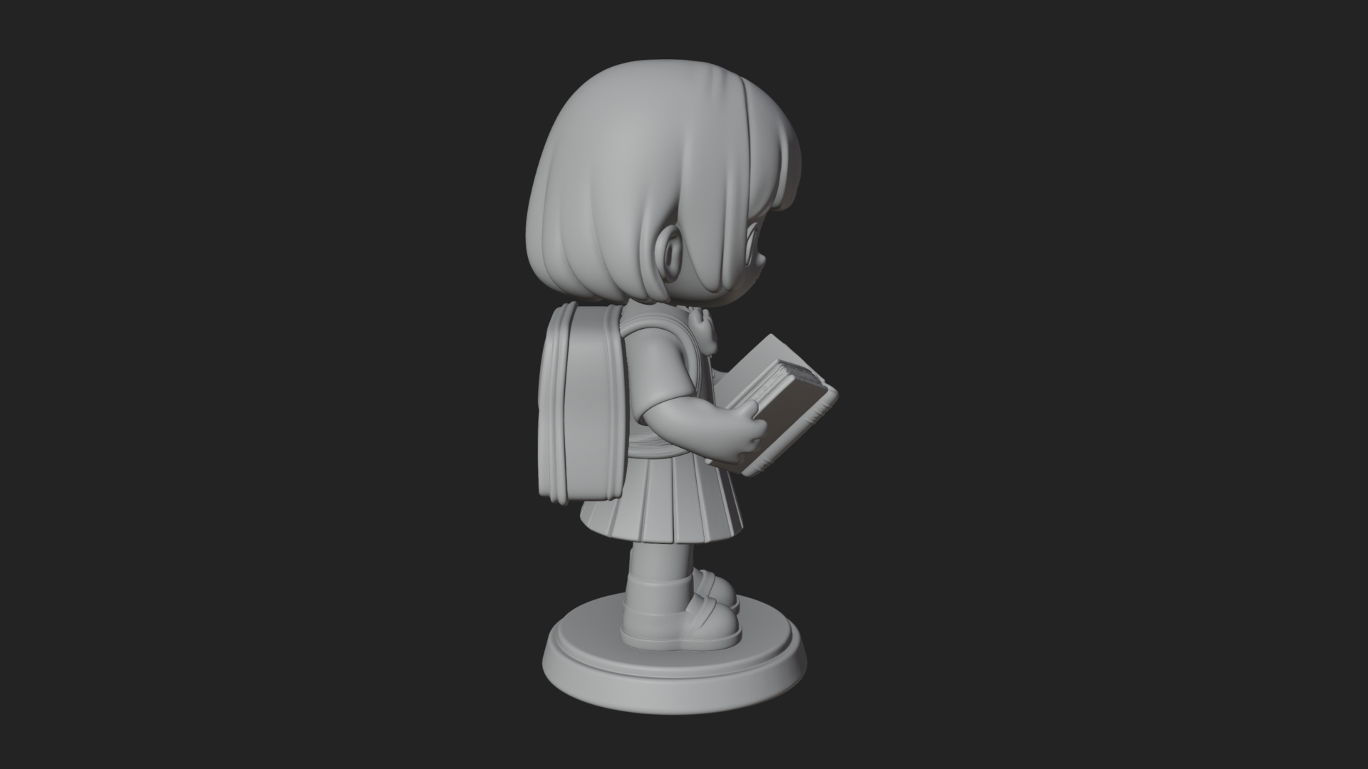 Chibi School Girl With Book Statue Design 2 3D Print Model 3D Model