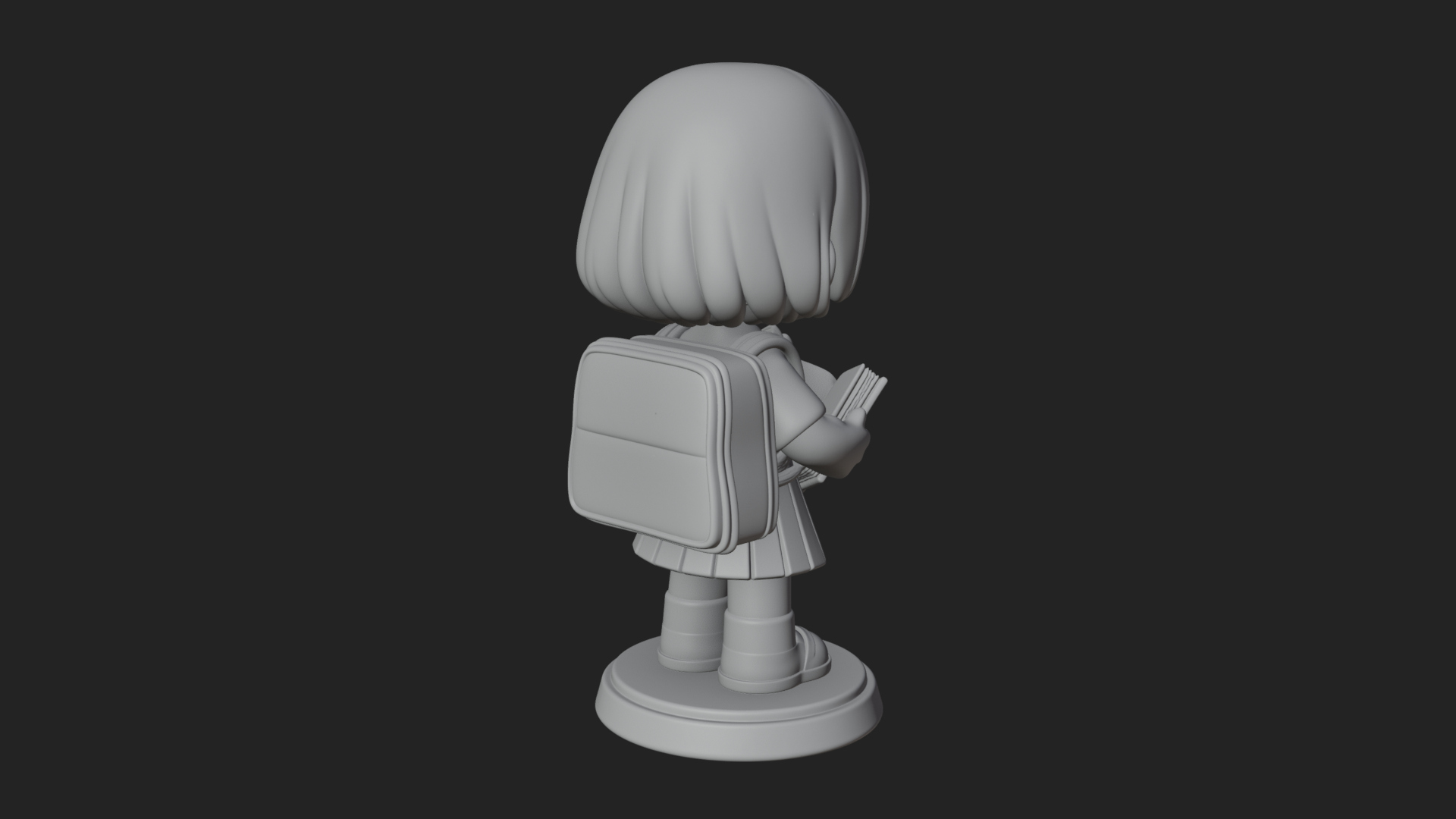 Chibi School Girl With Book Statue Design 2 3D Print Model 3D Model
