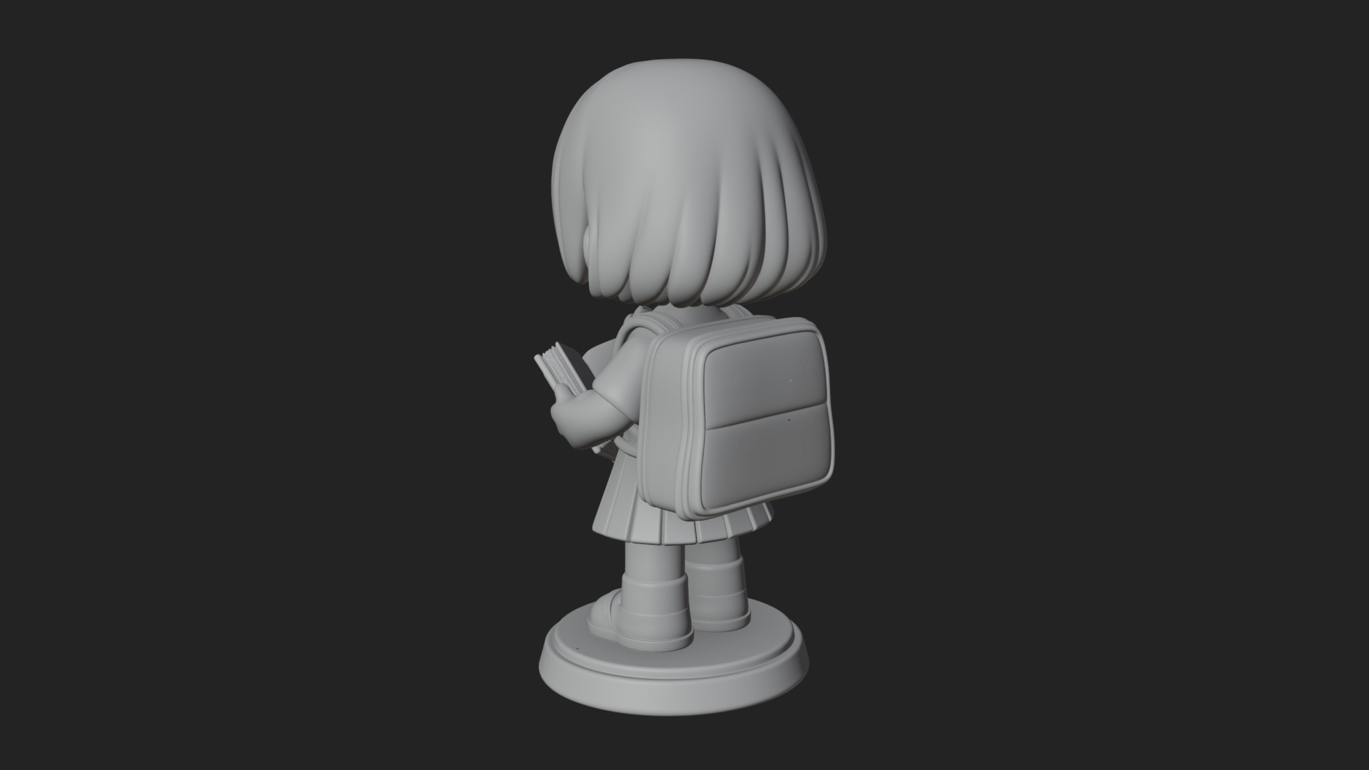 Chibi School Girl With Book Statue Design 2 3D Print Model 3D Model