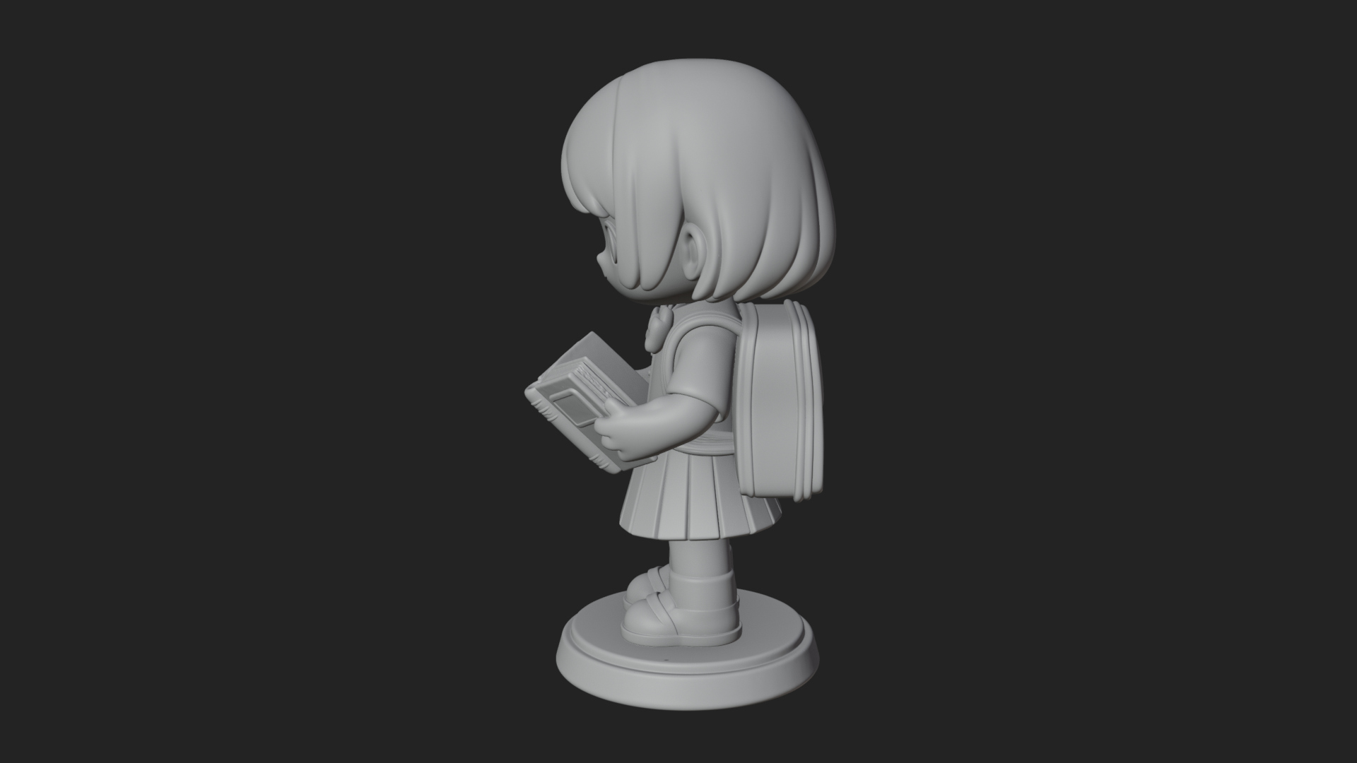 Chibi School Girl With Book Statue Design 2 3D Print Model 3D Model