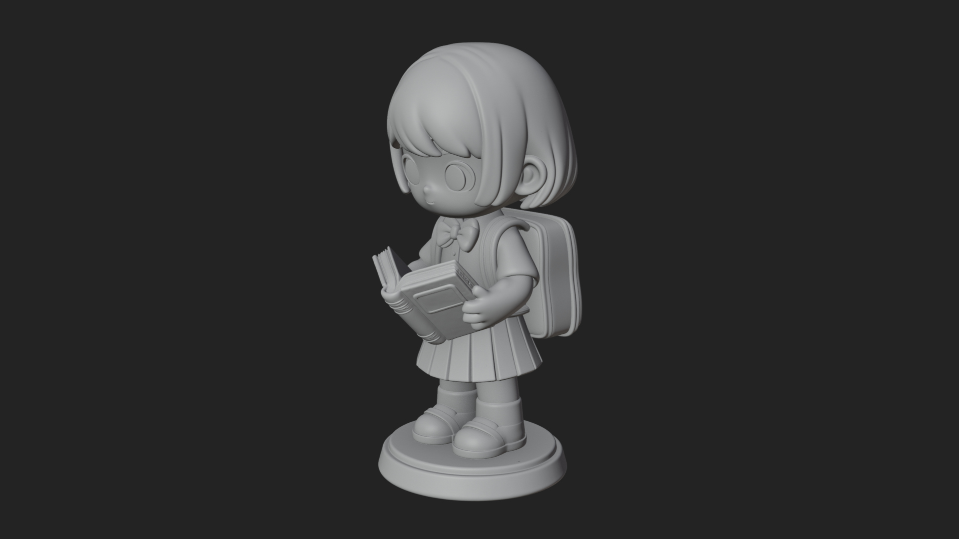 Chibi School Girl With Book Statue Design 2 3D Print Model 3D Model