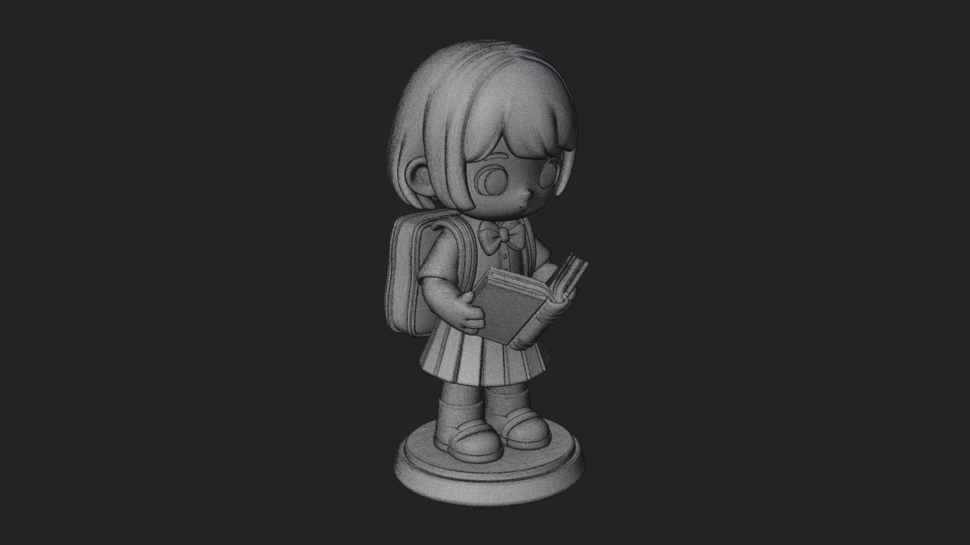 Chibi School Girl With Book Statue Design 2 3D Print Model 3D Model