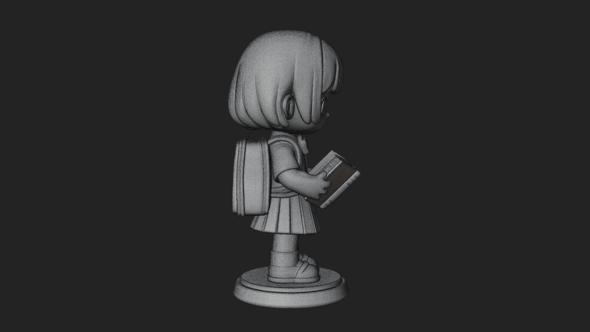 Chibi School Girl With Book Statue Design 2 3D Print Model 3D Model