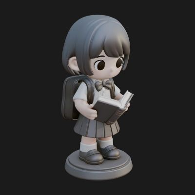 Chibi School Girl With Book Statue Design 2 3D Print Model