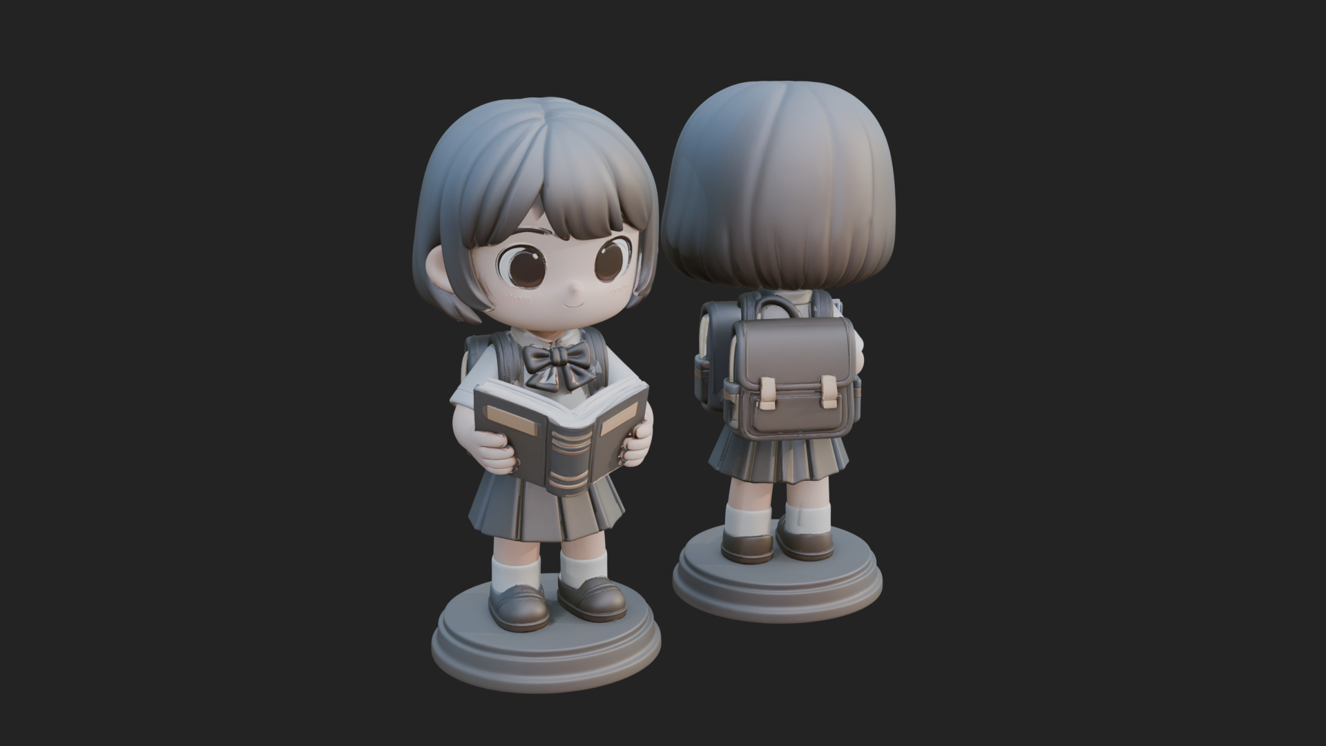 Chibi School Girl With Book Statue Design 3 3D Print Model 3D Model