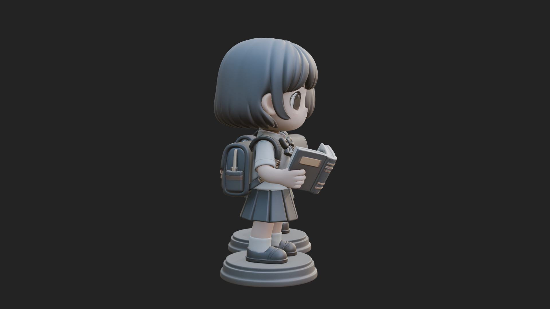 Chibi School Girl With Book Statue Design 3 3D Print Model 3D Model