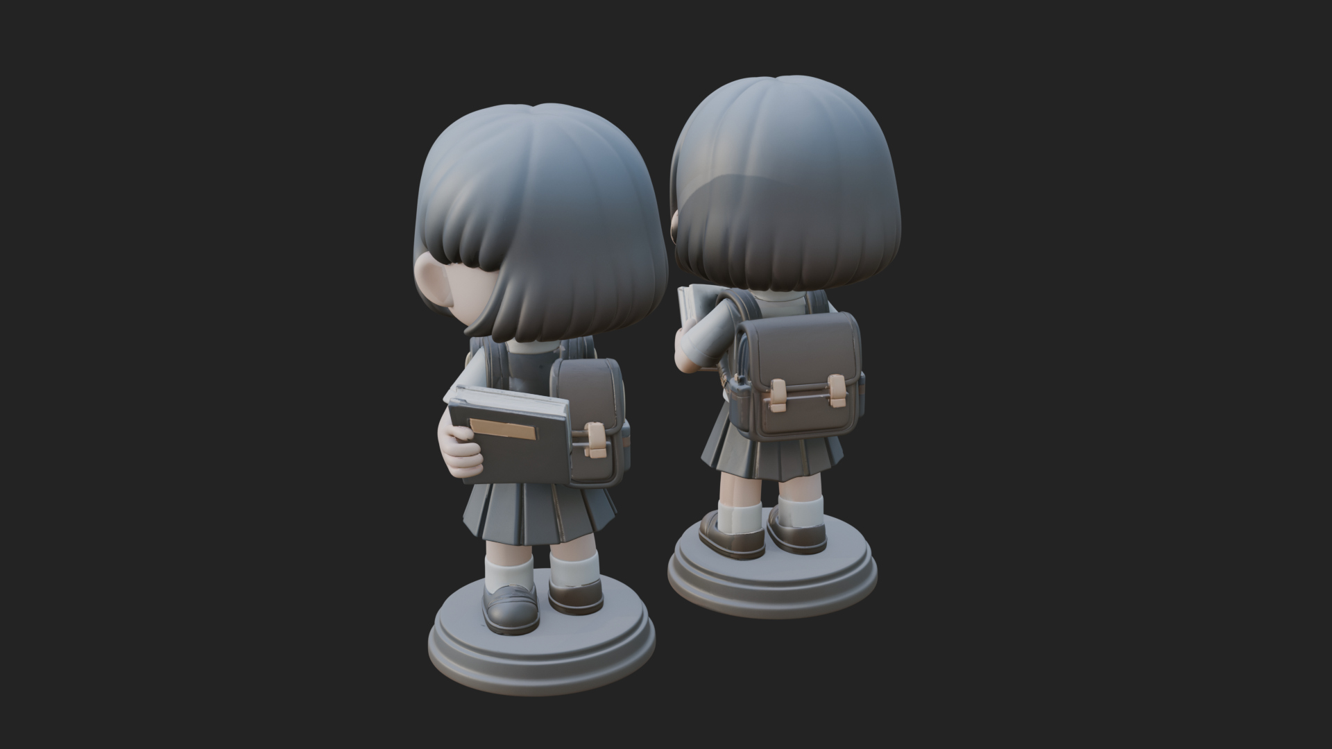 Chibi School Girl With Book Statue Design 3 3D Print Model 3D Model