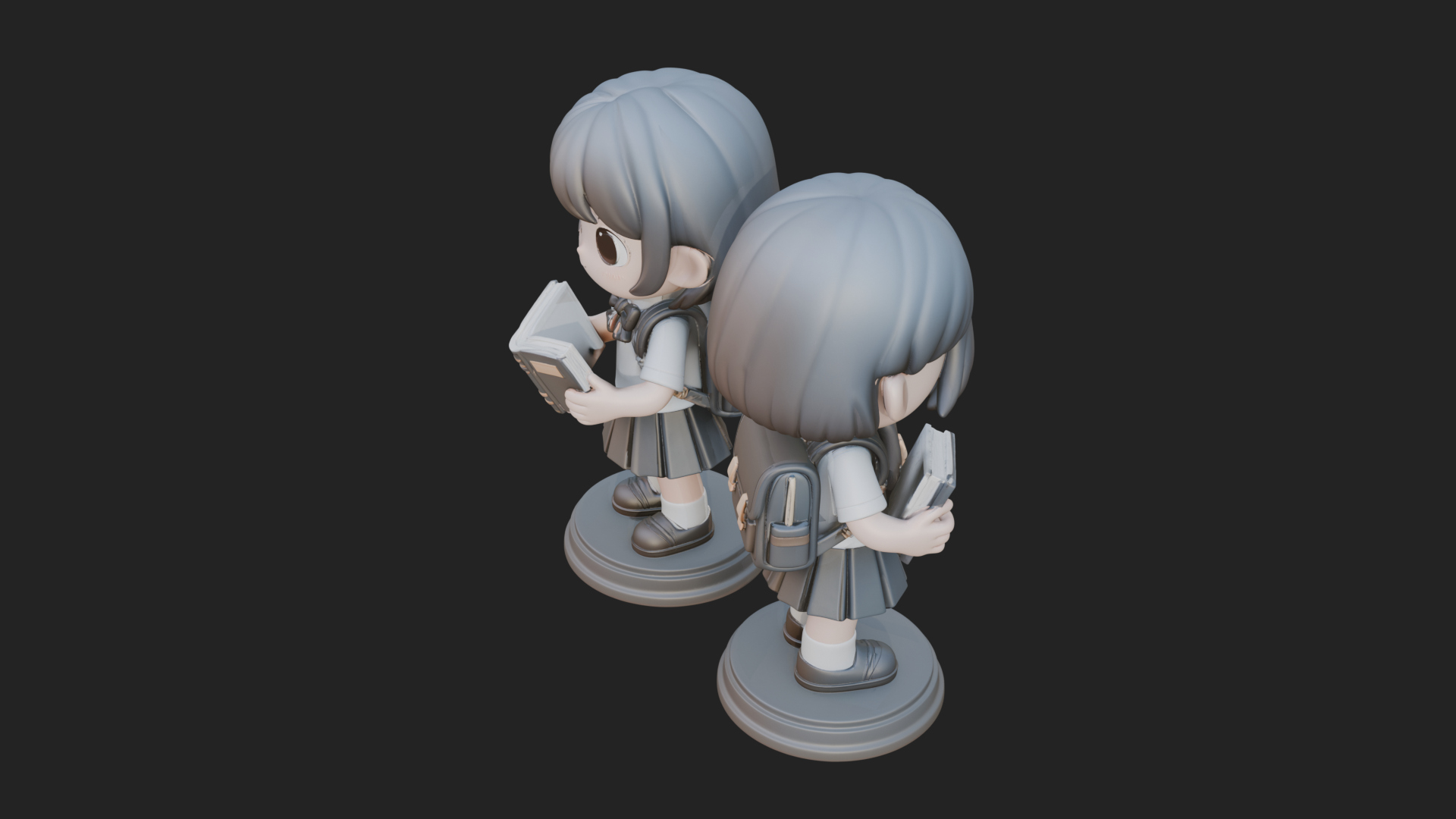 Chibi School Girl With Book Statue Design 3 3D Print Model 3D Model