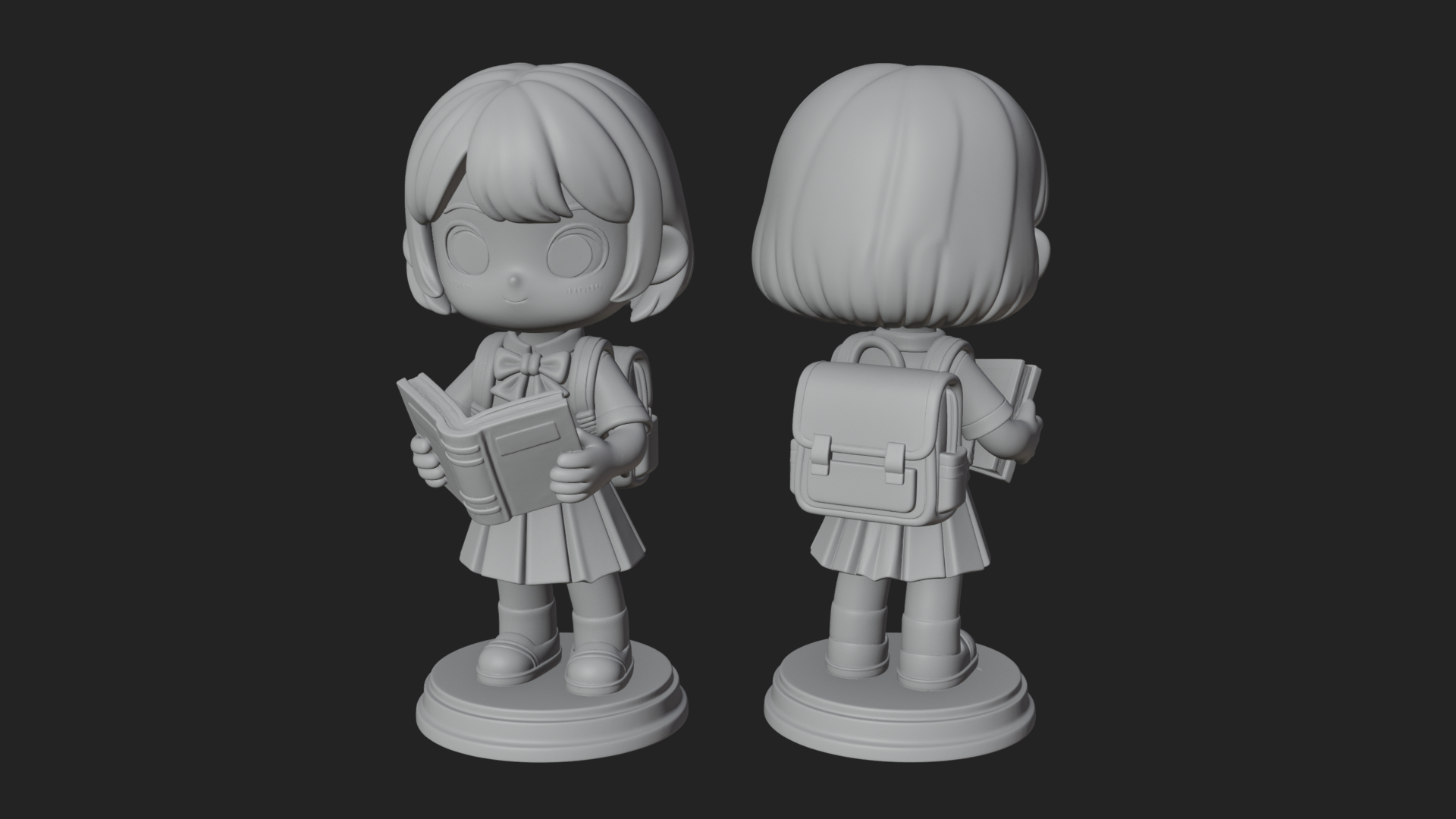 Chibi School Girl With Book Statue Design 3 3D Print Model 3D Model