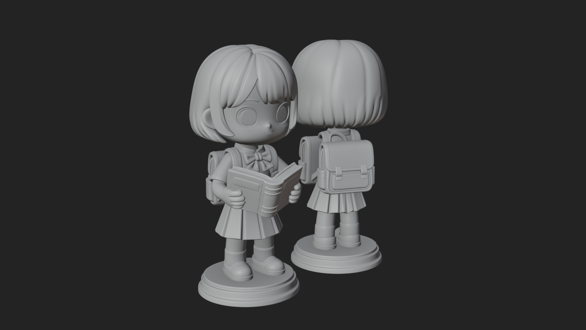 Chibi School Girl With Book Statue Design 3 3D Print Model 3D Model