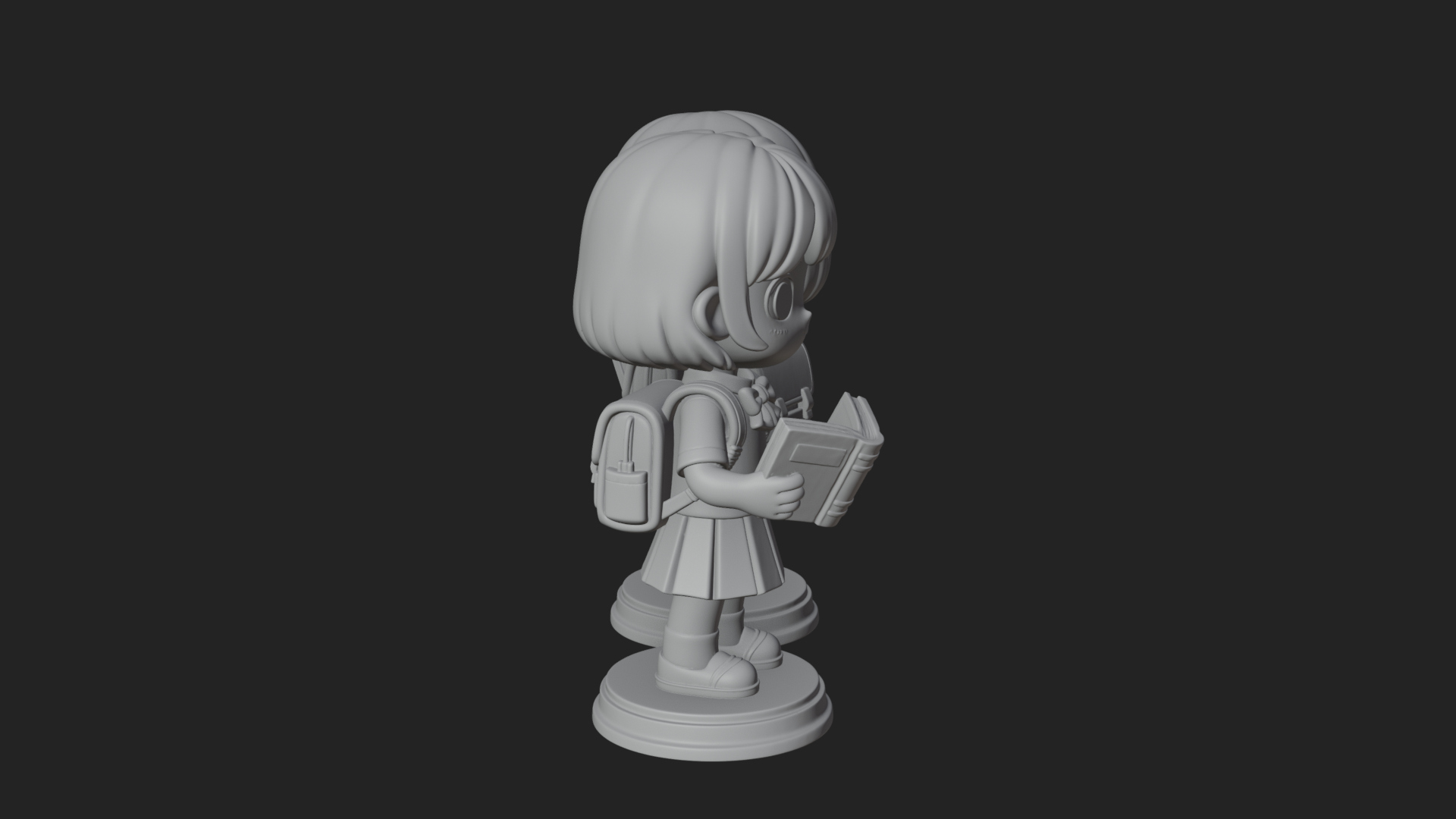Chibi School Girl With Book Statue Design 3 3D Print Model 3D Model