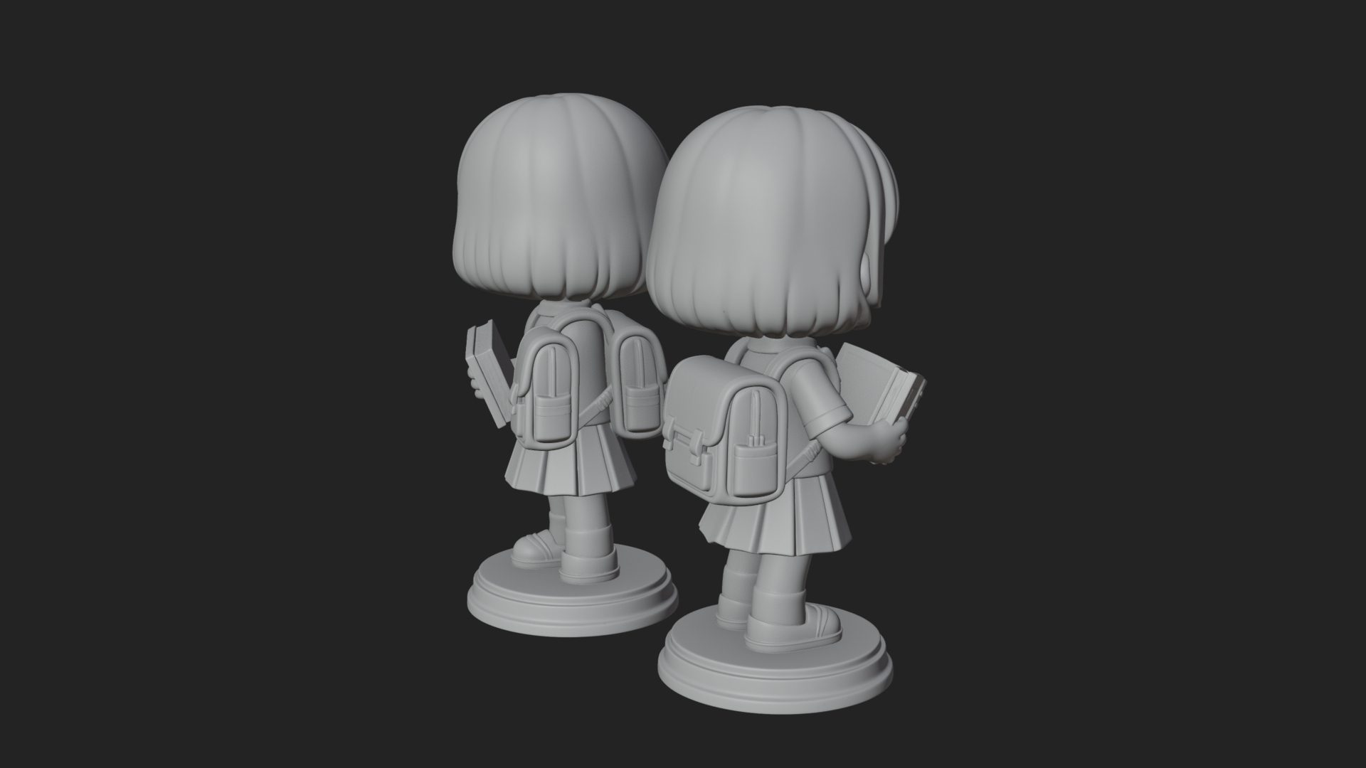 Chibi School Girl With Book Statue Design 3 3D Print Model 3D Model
