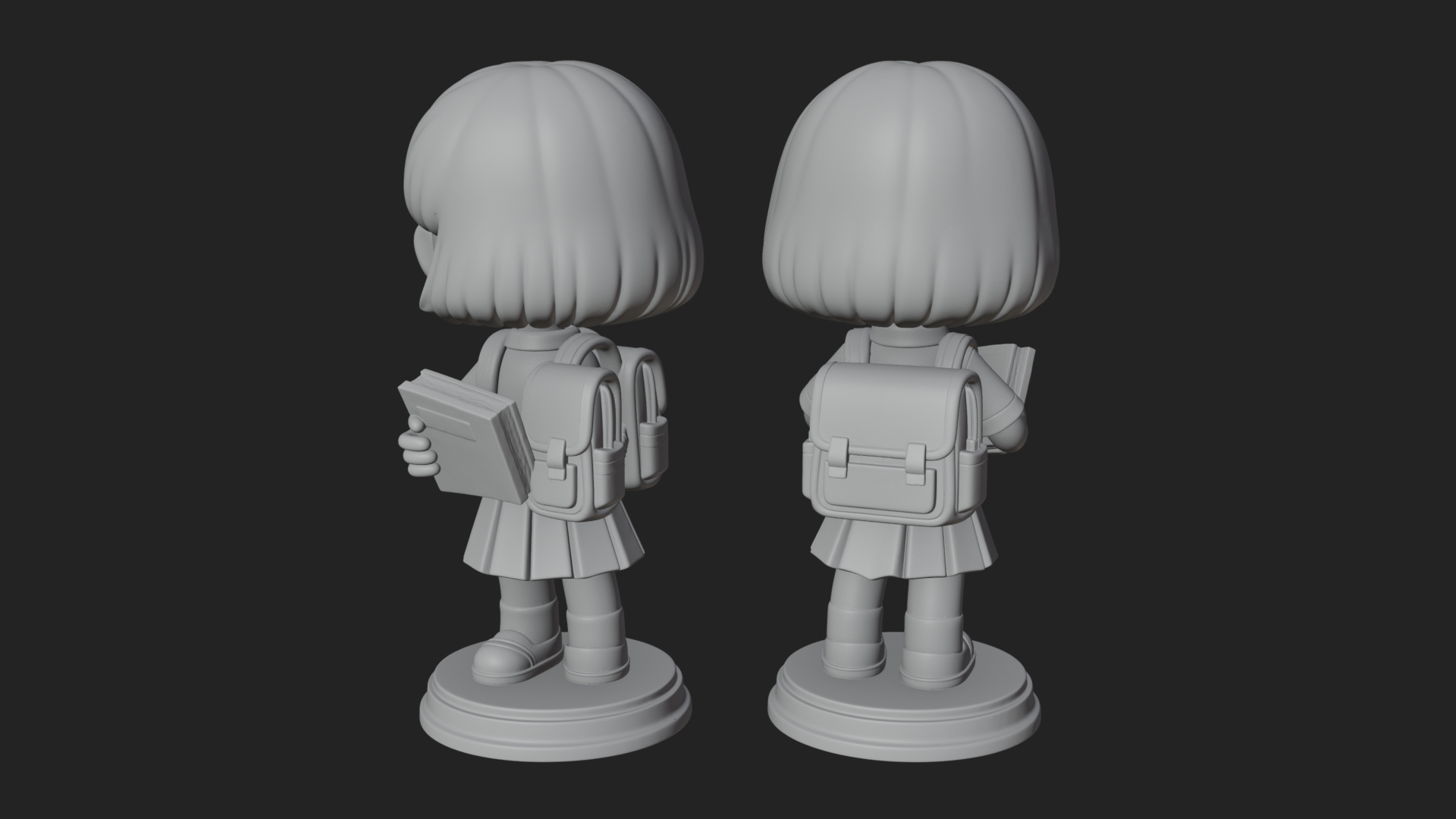 Chibi School Girl With Book Statue Design 3 3D Print Model 3D Model
