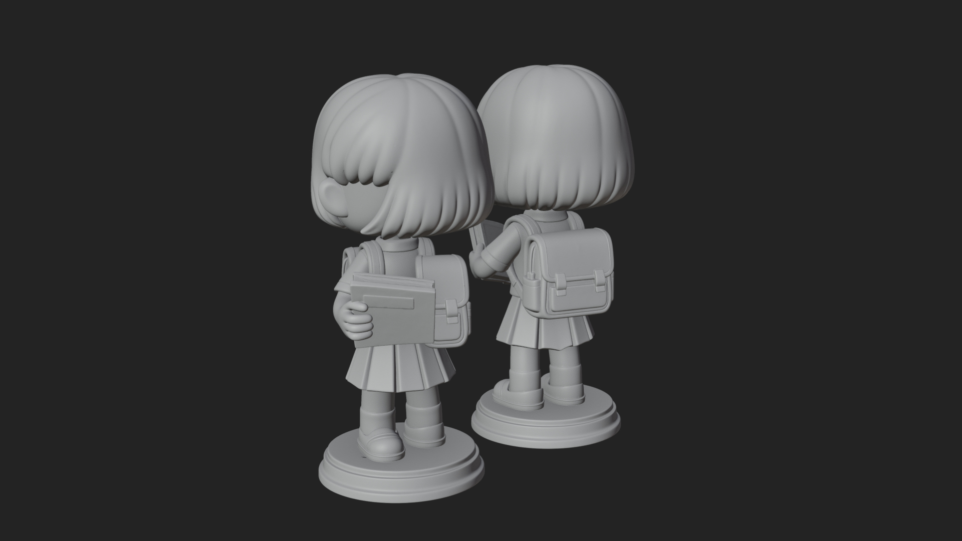 Chibi School Girl With Book Statue Design 3 3D Print Model 3D Model