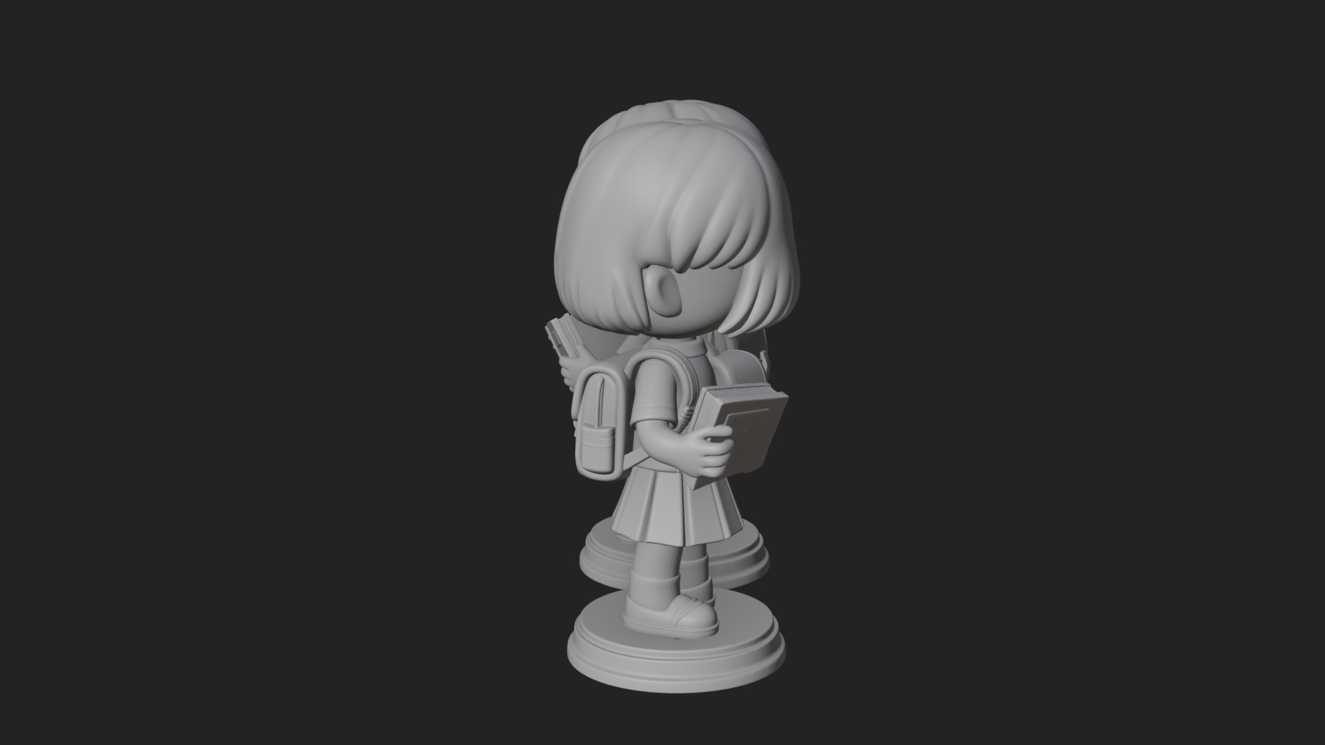 Chibi School Girl With Book Statue Design 3 3D Print Model 3D Model
